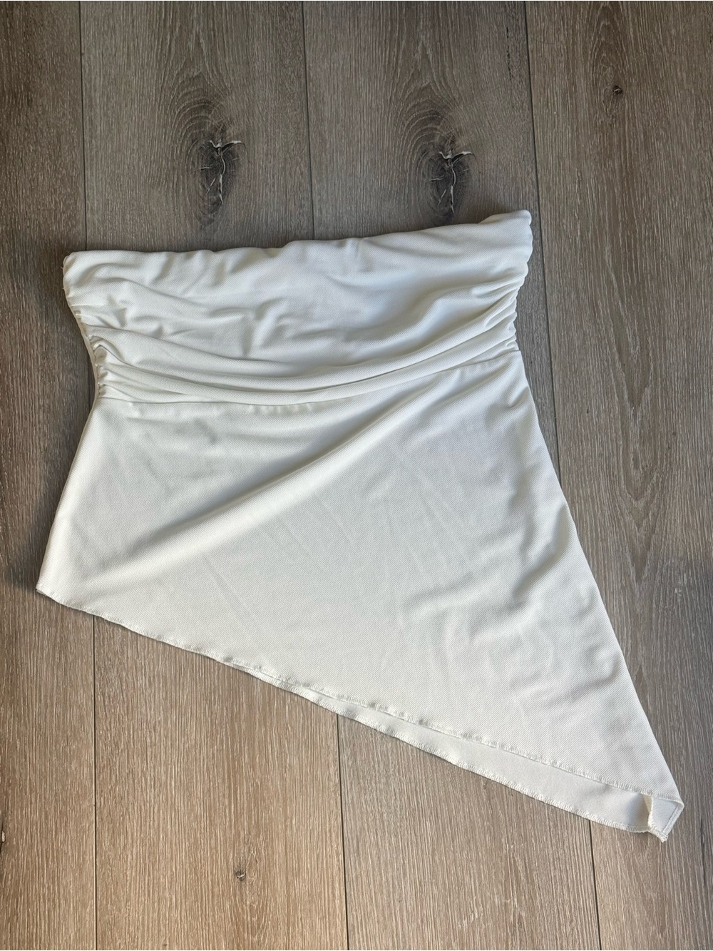 BDG White Asymmetrical Ruched Tube Top